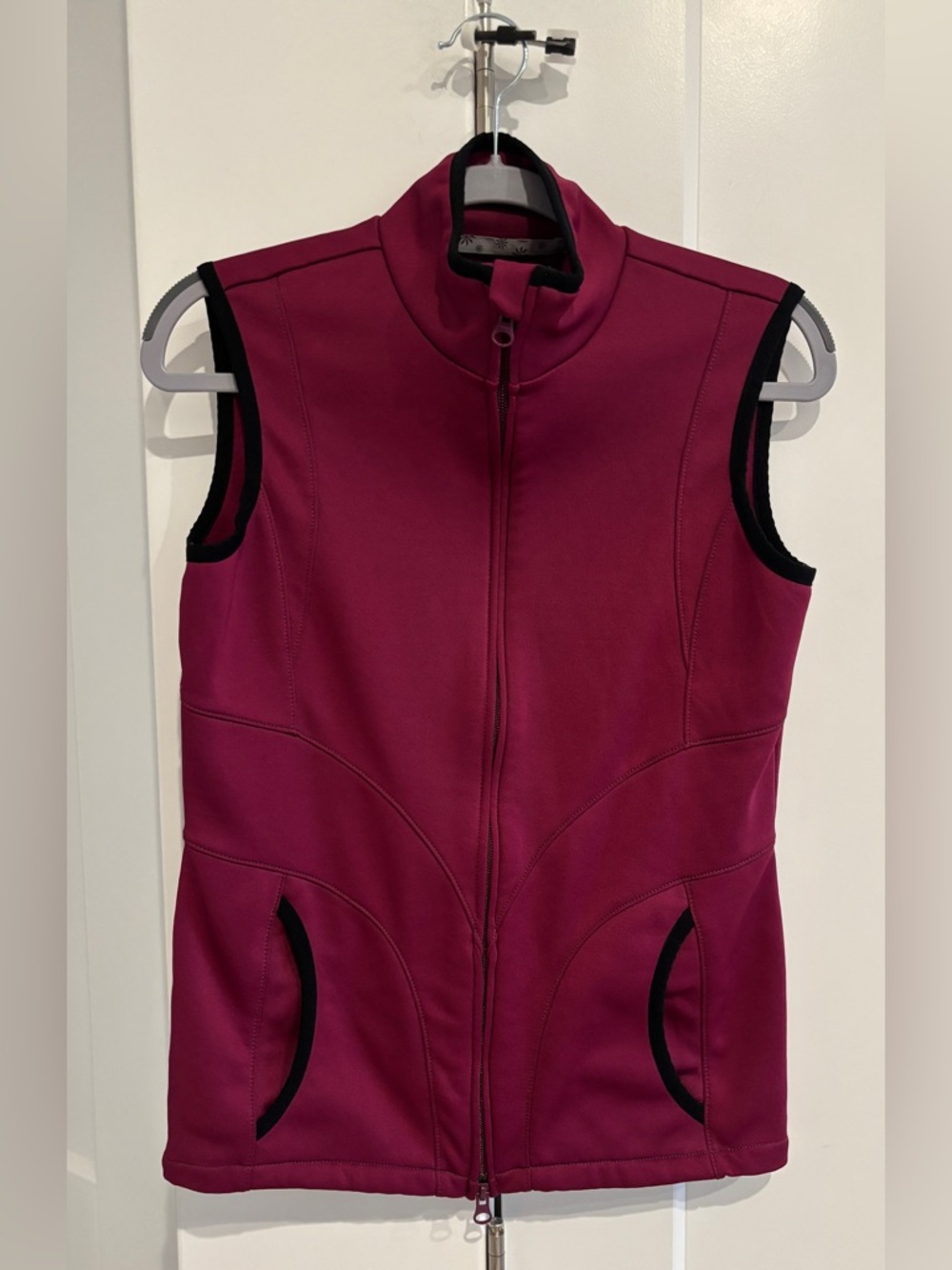 Athleta Magenta Sleeveless Zip Vest with Black Trim